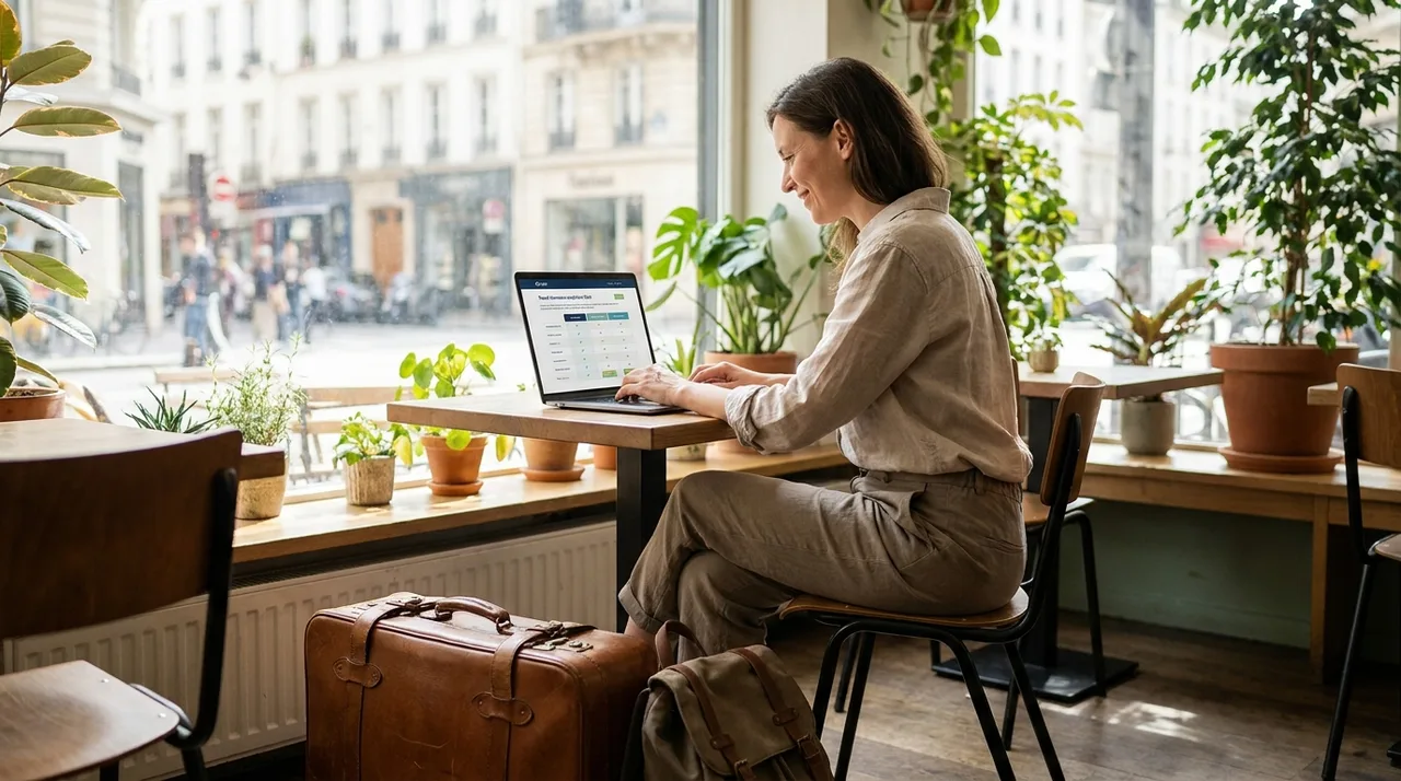 Professional documenting a standard operating procedure and workflow checklist on a laptop in a modern office